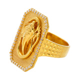 22K Yellow Gold  & CZ Men's Lord Ganesh Shield Ring | This 22K gold ring with Lord Ganesha has a powerful presence and masculine appeal. It features th...