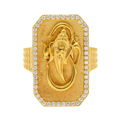 22K Yellow Gold  & CZ Men's Lord Ganesh Shield Ring