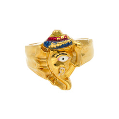 22K Yellow Gold Men's Colorful Ganesh Ring (10.2 grams)