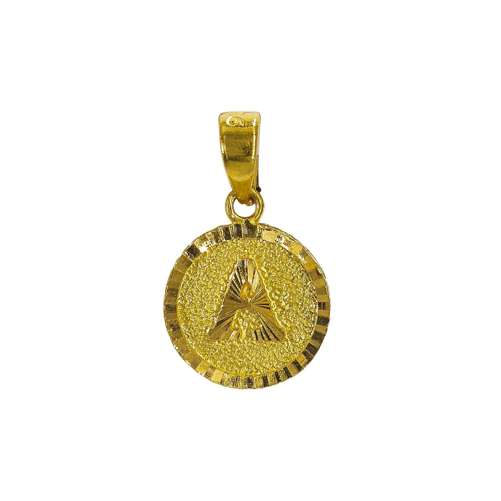 22K Yellow Gold Round Pendant W/ Letter "A" - Virani Jewelers | Transform your simple gold chain with personal and meaningful touches of gold such as this 22K ye...