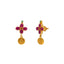 A close-up image showing the post of the emerald and ruby embellished Indian gold earrings from Virani Jewelers.