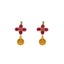 An image of the Indian gold earrings with rubies and an emerald from Virani Jewelers.