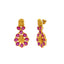 A close-up image showing the post of the Indian gold earrings with ruby embellishments from Virani Jewelers.