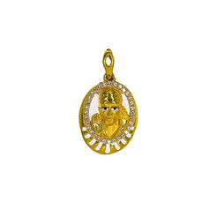 22K Yellow Gold Sai Baba Pendant W/ CZ Gems, Hand Paint & Round Frame - Virani Jewelers