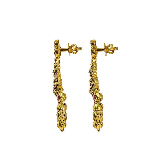 22K Yellow Gold Set Necklace & Earrings W/ Rubies & Emeralds on Laxmi Eyelet Pendant & Engraved Mango Accents - Virani Jewelers | 22K Yellow Gold Set Necklace & Earrings W/ Rubies & Emeralds on Laxmi Eyelet Pendant &...
