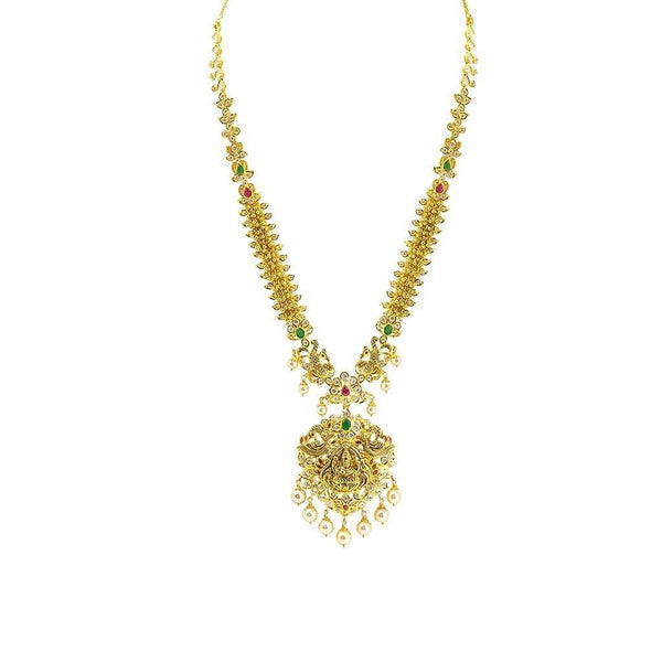 22K Yellow Gold Set Necklace & Earrings W/ Rubies, Emeralds, Pearls and CZ on Chandelier Laxmi Pendant - Virani Jewelers |  22K Yellow Gold Set Necklace & Earrings W/ Rubies, Emeralds, Pearls and CZ on Chandelier Lax...
