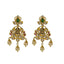 22K Yellow Gold Set Necklace & Earrings W/ Rubies, Emeralds, Pearls and CZ on Chandelier Laxmi Pendant - Virani Jewelers