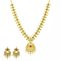 An image of the Bhavna 22K gold necklace set from Virani Jewelers.