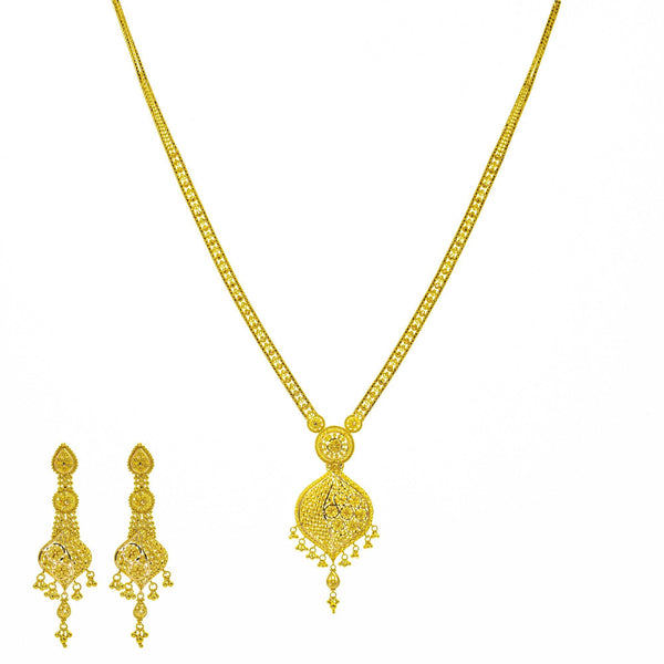 An image of the Sophia Beaded 22K gold necklace set from Virani Jewelers. | Look stunning for any and every occasion with this show-stopping 22K gold necklace set from Viran...