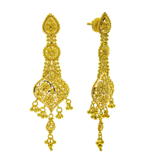 An image of the side and post on the 22K gold earrings from Virani Jewelers. | Look stunning for any and every occasion with this show-stopping 22K gold necklace set from Viran...