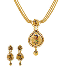 22K Patterned Yellow Gold CZ Necklace with Earrings Set - Virani Jewelers