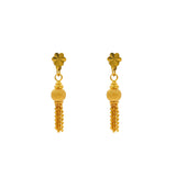 An image of the Indian gold earrings with tiny tassels from Virani Jewelers. | Add some elegance to your daily attire with this beautiful 22K gold necklace set from Virani Jewe...