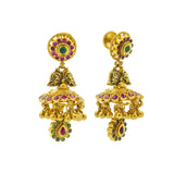 An image of the front and side views of the 22K gold earrings from Virani Jewelers. | Discover a 22K gold necklace set that is truly one-of-a-kind at Virani Jewelers!

Features a trad...