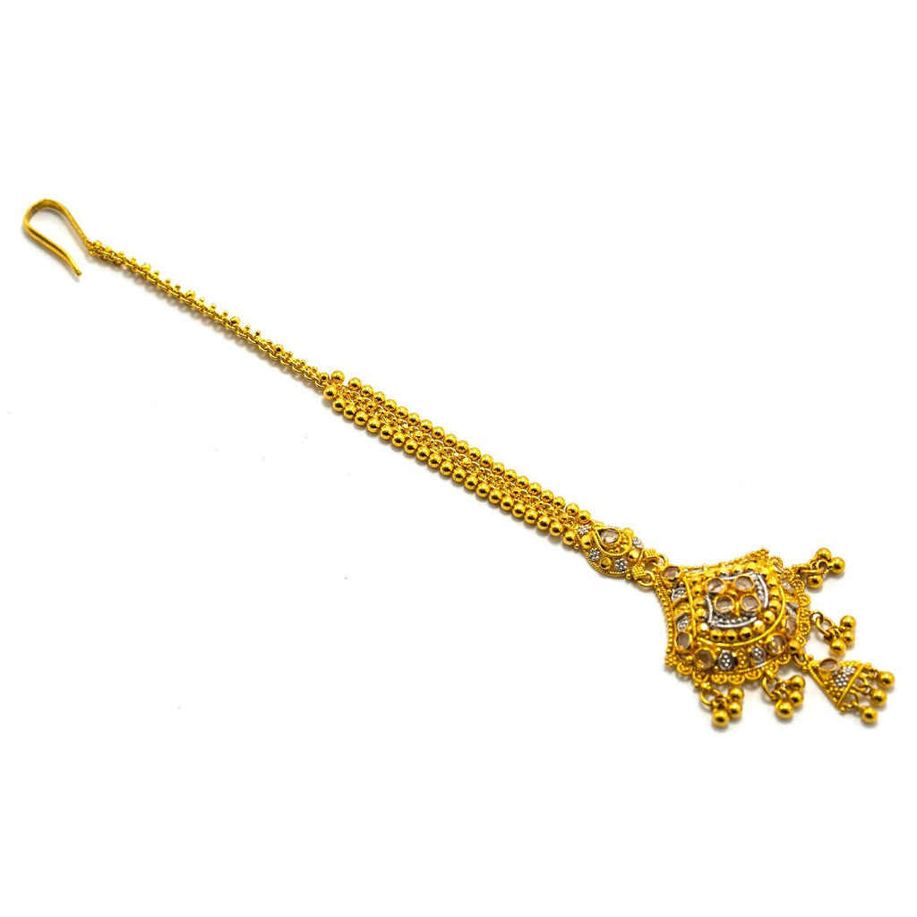 22K Multi Tone Gold Tikka W/ Bead Ball Accents & Open Cut Pendant - Virani Jewelers |  22K Multi Tone Gold Tikka W/ Bead Ball Accents & Open Cut Pendant for women. This beautiful ...