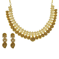 22K Yellow Gold Uncut Diamond Antique Temple Necklace Set W/ 9.39ct Uncut Diamonds & Laxmi Accents - Virani Jewelers