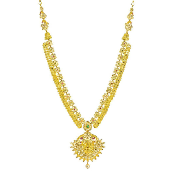 22K Yellow Gold Uncut Diamond Laxmi Necklace Set W/ 22.74ct Uncut Diamonds, Rubies, Emeralds, Pearls & Laxmi Kasu - Virani Jewelers | 22K Yellow Gold Uncut Diamond Laxmi Necklace Set W/ 22.74ct Uncut Diamonds, Rubies, Emeralds, Pea...