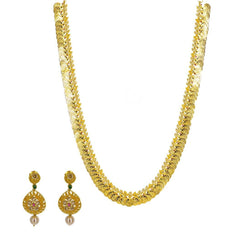 22K Yellow Gold Uncut Diamond Laxmi Necklace Set W/ 9.13ct Uncut Diamonds, Rubies, Emeralds, Pearls & Laxmi Kasu - Virani Jewelers