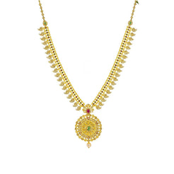 22K Yellow Gold Uncut Diamond Mango Necklace W/ 9.59ct Uncut Diamonds, Emeralds, Rubies & Drop Pearl - Virani Jewelers
