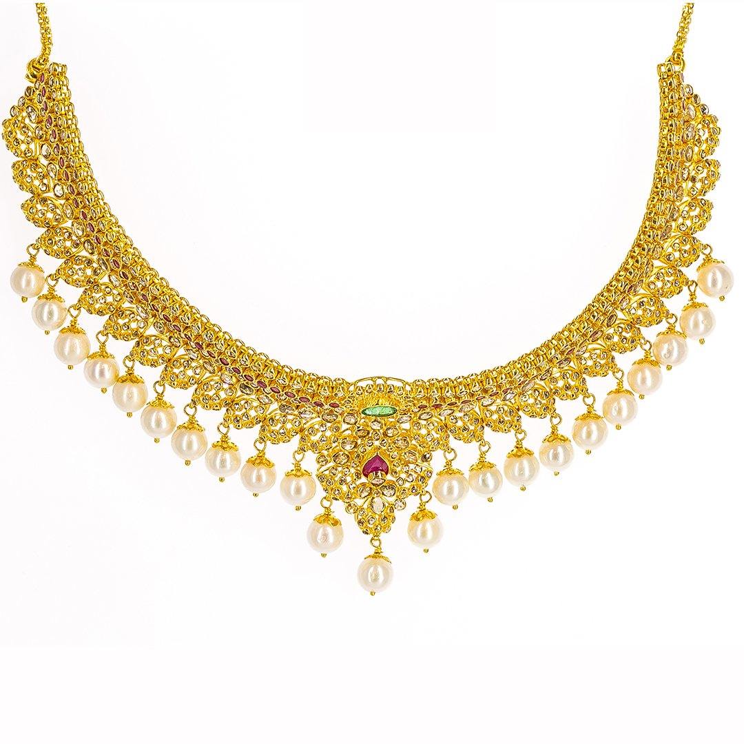 22K Yellow Gold Uncut Diamond Necklace W/ 28.41ct Uncut Diamonds & Clu –  Virani Jewelers