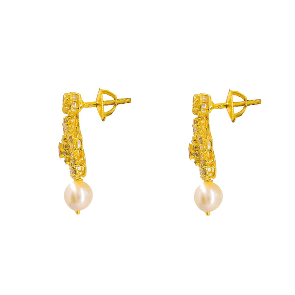 22K Yellow Gold Uncut Diamond Necklace & Earrings Set W/ Rubies, Pearls & Clustered Flowers on Choker Necklace - Virani Jewelers |  22K Yellow Gold Uncut Diamond Necklace & Earrings Set W/ Rubies, Pearls & Clustered Flow...