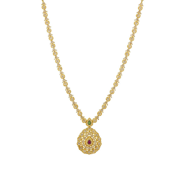 An image of the Ekiya Mangalsutra 22K gold necklace from Virani Jewelers. | Look and feel like royalty with this stunning 22K gold necklace set from Virani Jewelers!

Embell...