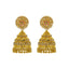 A close-up image of the design on the 22K gold earrings with emeralds, rubies, and uncut diamonds from Virani Jewelers.