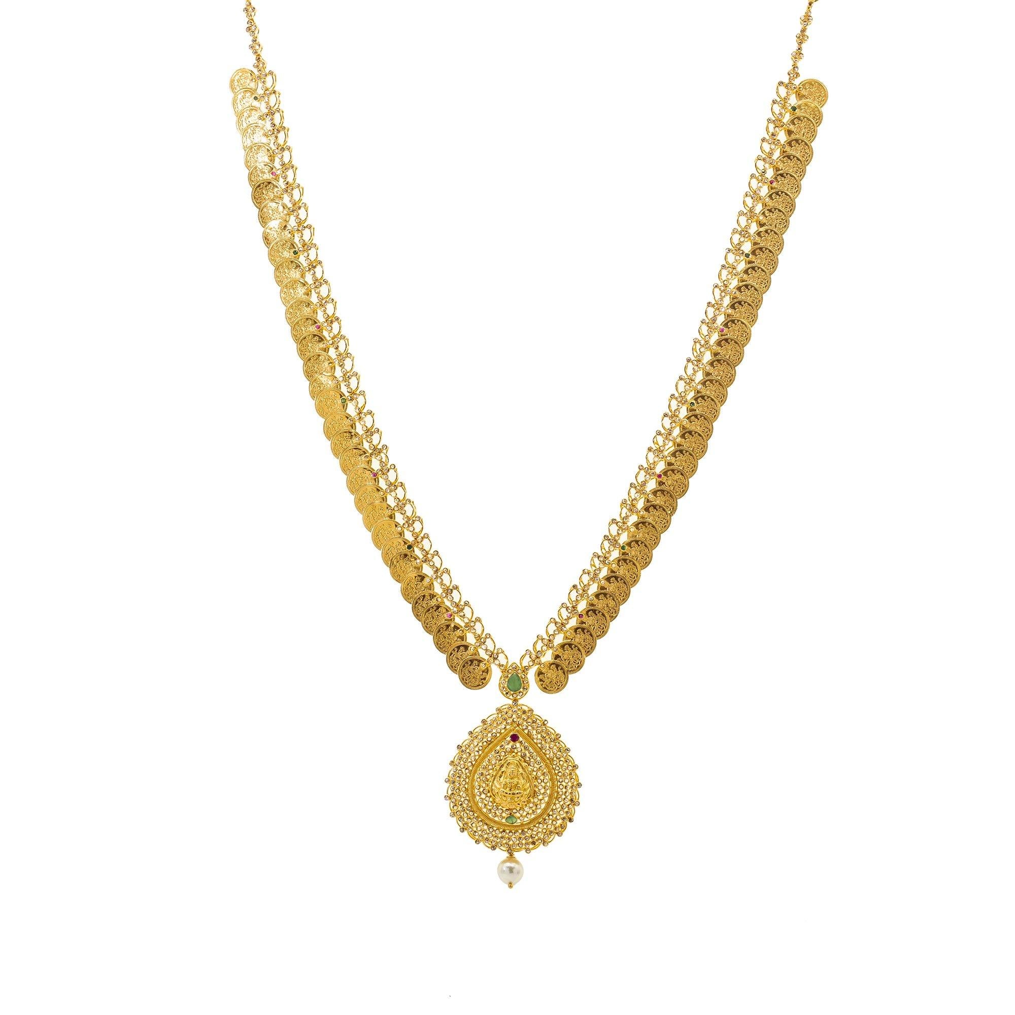 Virani Jewelers 22K Gold Uncut Diamond Kasu Necklace Set