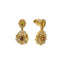 A close-up image showing the front and side views of the 22K gold earrings from Virani Jewelers.