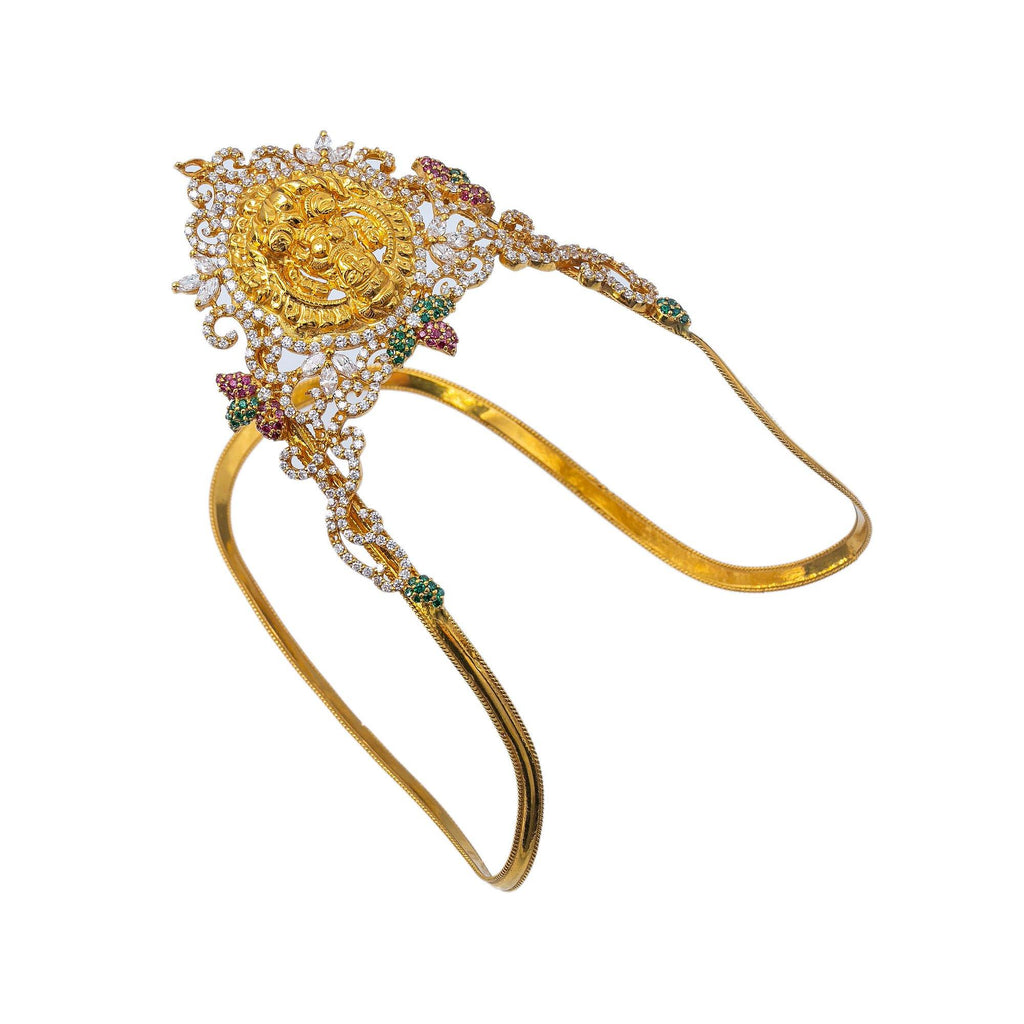 22K Yellow Gold Ganesh Arm Vanki W/ Emeralds, Rubies & CZ Gemstones - Virani Jewelers | Enhance your special look with the graceful allure of arm Vankis such as these 22K yellow gold ge...
