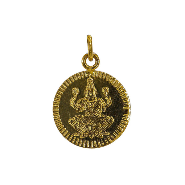 22K Yellow Gold Laxmi Kasu Coin Pendant 1gm - Virani Jewelers | Transform your simple gold chain with personal and meaningful touches of gold such as this 22K ye...