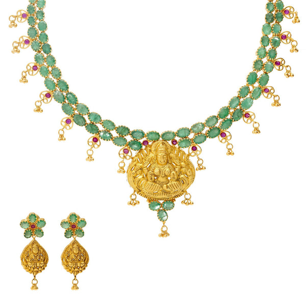 22K Gold & Gemstone Jaded Temple Set - Virani Jewelers | 
The 22K Gold & Gemstone Jaded Temple Set from Virani Jewelers will bring an air of sophistic...