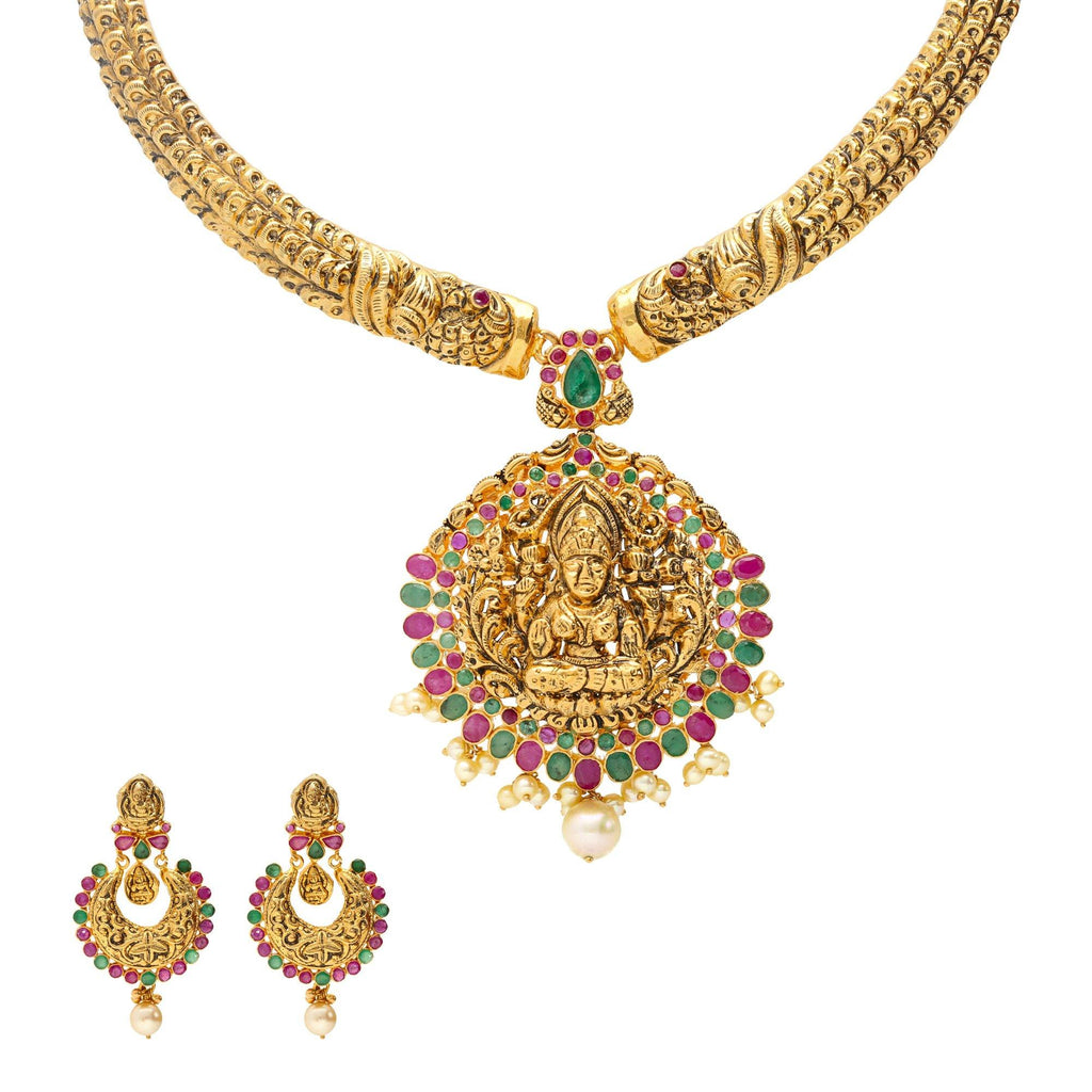 22K Gold & Gemstone Tajagna Temple Set - Virani Jewelers | 
The 22K Gold & Gemstone Tajagna Jeweled Temple Set from Virani Jewelers will add a stylish f...