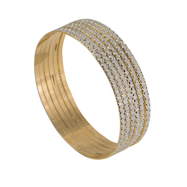 22K Multi Tone Gold Bangles, Set of 6 W/ Circle Textured Design & 64.9g Gold Weight - Virani Jewelers | 22K Multi Tone Gold Bangles, Set of 6 W/ Circle Textured Design & 64.9 gms Gold Weight for wo...