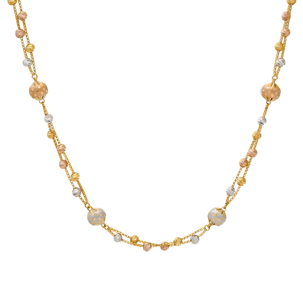 22K Multi-Tone Gold Beaded Chain (32gm) | 
Pair this minimal 22k yellow, white, and rose gold beaded chain with nearly any look when you're...