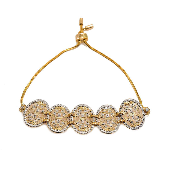 22K Multi Tone Gold Bracelet W/ Round Open Cut Accents & Drawstring Closure - Virani Jewelers | Be uniquely stylish in this beautiful 22K multi tone gold women’s bracelet from Virani Jewelers! ...