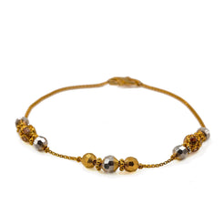 22K Multi Tone Gold Bracelet W/ CZ Gems & Textured Bicone Beads - Virani Jewelers