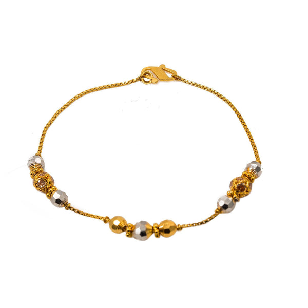 22K Multi Tone Gold Bracelet W/ CZ Gems & Textured Bicone Beads - Virani Jewelers | Be elegantly stylish in this beautiful 22K multi tone gold women’s bracelet from Virani Jewelers!...