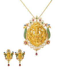 22K Multi Tone Gold & Gemstone Jeweled Temple Set - Virani Jewelers