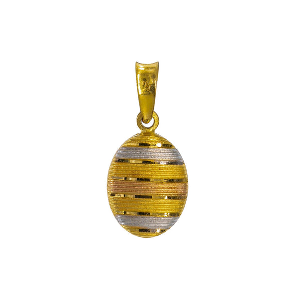 22K Multi Tone Gold Oval Pendant W/ White, Yellow & Rose Gold Stripes - Virani Jewelers | Transform your simple gold chain with personal and meaningful touches of gold such as this 22K mu...