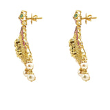 22K Yellow Gold Earrings W/ Rubies, Emeralds, Pearls & Engraved Laxmi Pendant - Virani Jewelers |  22K Yellow Gold Earrings W/ Rubies, Emeralds, Pearls & Engraved Laxmi Pendant for women. The...