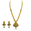 22K Yellow Gold Antique Necklace & Earrings Set W/ Ruby, CZ & Large Fan Pendants on Beaded Strand - Virani Jewelers