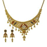 22K Yellow Gold Meenakari Necklace Set W/ Abstract Bib Collar - Virani Jewelers | Enter into every room with statement pieces that speak before you do, such as this exquisite 22K ...