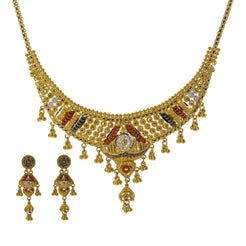 22K Yellow Gold Meenakari Necklace Set W/ Abstract Bib Collar - Virani Jewelers