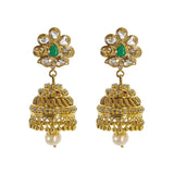 22K Yellow Gold Uncut Diamond Jhumki Earrings W/ 1.77ct Uncut Diamonds, Emeralds, Rubies & Drop Pearls - Virani Jewelers | Explore the beauty and the raw elements of uncut diamonds set in exquisite designs such as these ...