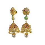 22K Yellow Gold Uncut Diamond Jhumki Earrings W/ 2.45ct Uncut Diamonds, Emeralds, Rubies & Drop Pearls - Virani Jewelers | Explore the beauty and the raw elements of uncut diamonds set in exquisite designs such as these ...