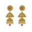22K Yellow Gold Uncut Diamond Jhumki Earrings W/ 3.5ct Uncut Diamonds, Rubies, Pearls & Double Drop - Virani Jewelers