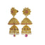 22K Yellow Gold Uncut Diamond Jhumki Earrings W/ 3.5ct Uncut Diamonds, Rubies, Pearls & Double Drop - Virani Jewelers