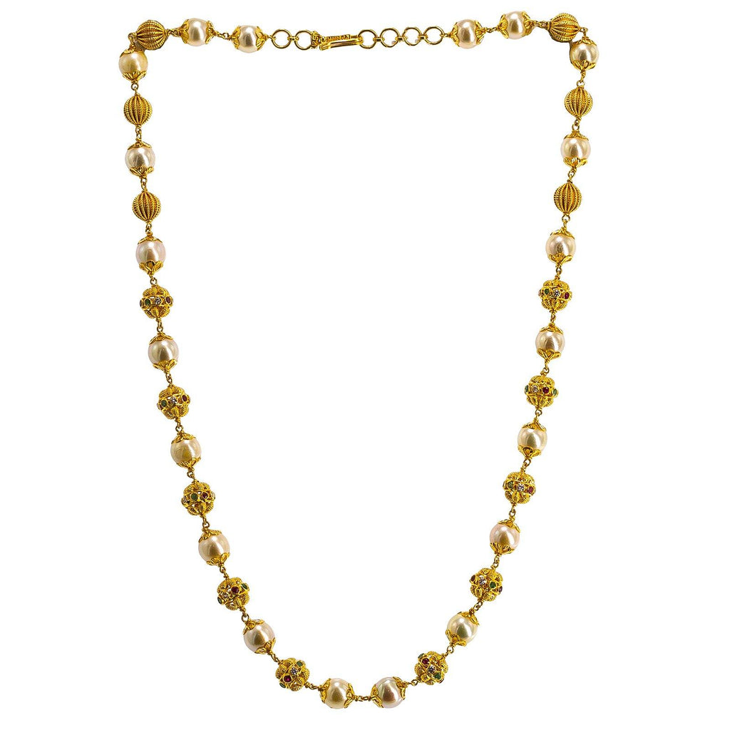 22K Yellow Gold Ball Chain W/ Pearls, Emeralds, Rubies & CZ Gems - Virani Jewelers | 22K Yellow Gold Ball Chain W/ Pearls, Emeralds, Rubies & CZ Gems for women. This elegant 22K ...
