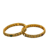 22K Yellow Gold Bangles Set of 2 W/ Rubies, Kundan and Antique Finish Round Details - Virani Jewelers | 22K Yellow Gold Bangles Set of 2 W/ Rubies, Kundan and Antique Finish Round Details for women. Da...