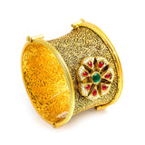 22K Yellow Gold Bangle W/ Rubies, Emeralds & CZ Gems on Antique Finish Flower Cuff - Virani Jewelers |  22K Yellow Gold Bangle W/ Rubies, Emeralds & CZ Gems on Antique Finish Flower Cuff for women...